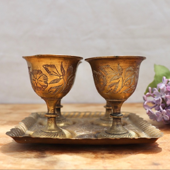 Set of 4 Brass Goblets Vintage - Picture 2 of 6